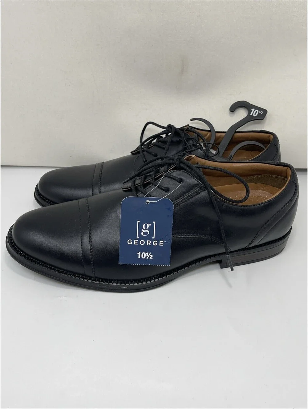 GEORGE Mens Dress Oxford Shoes Black Cap Toe Lace up Size 10.5 NWT